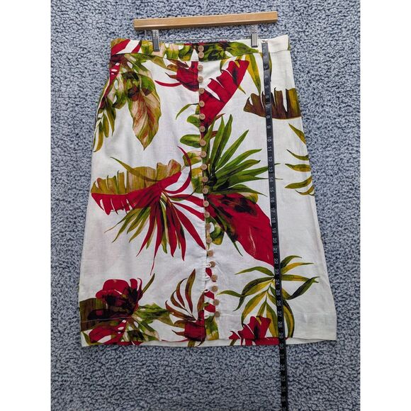 Maison D'Amelie Linen Button Up Skirt Size L Midi Tropical Floral Vacation Beach - Picture 8 of 10